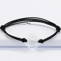 Bracelet homme personnalisé cordon double médaille gravée acrylique ronde 2 trous 21 mm 