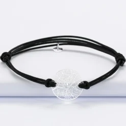 Bracelet homme personnalisé cordon double médaille gravée acrylique ronde 2 trous 21 mm