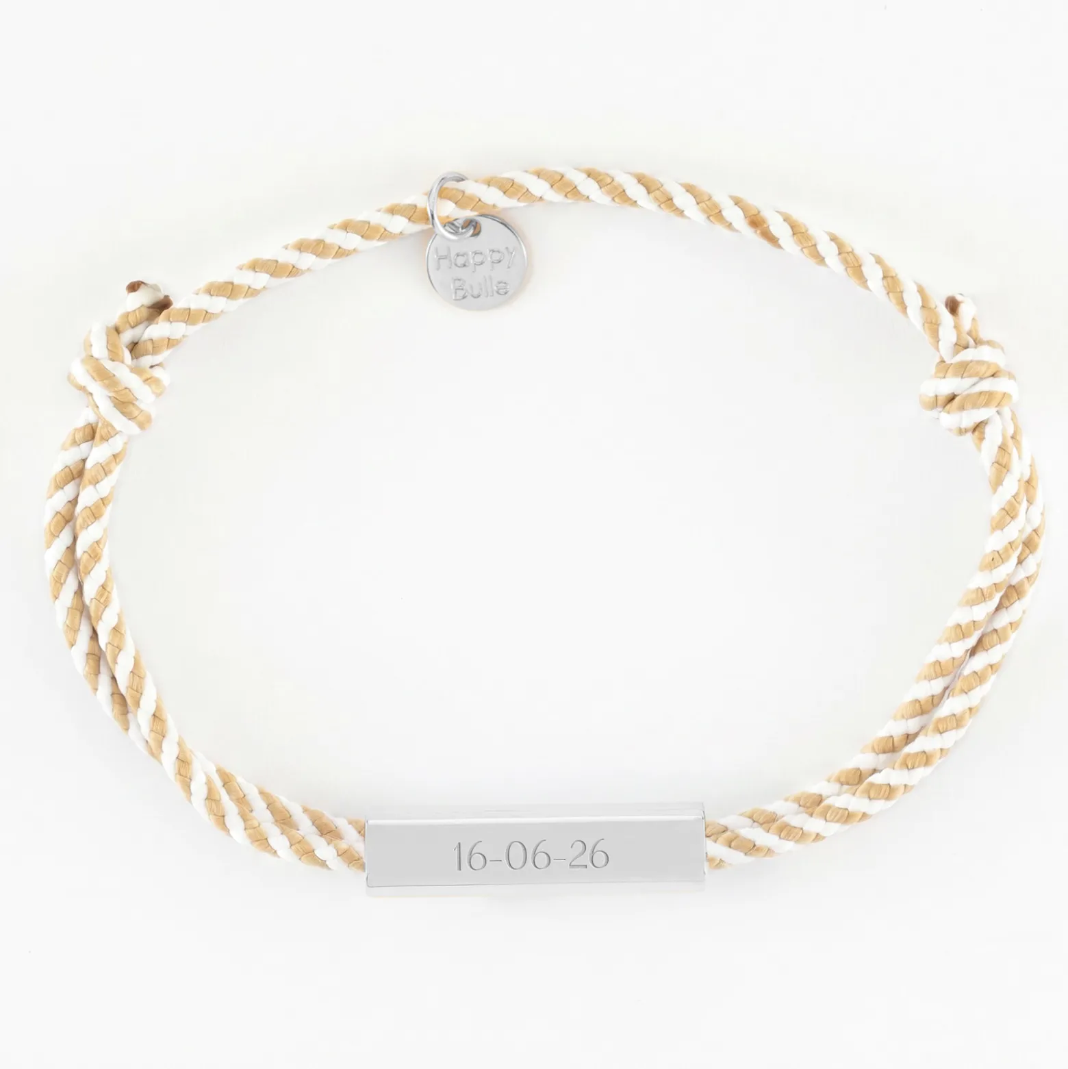Bracelet homme personnalisé cordon tressé double médaille gravée acier cube rectangulaire 25x5x5 mm