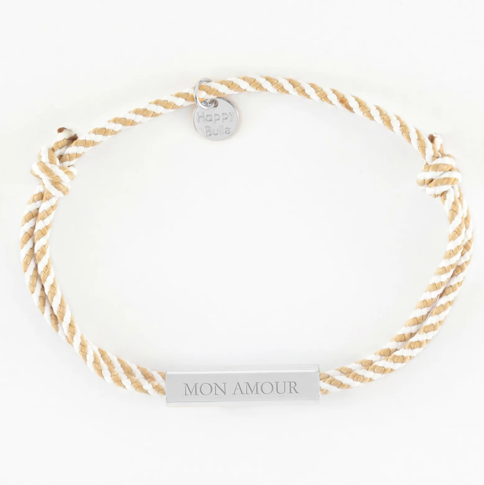 Bracelet homme personnalisé cordon tressé double médaille gravée acier cube rectangulaire 25x5x5 mm