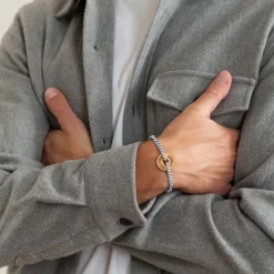 Bracelet homme personnalisé cordon marin tressé médaille gravée bois cible ronde 21 mm