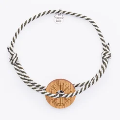 Bracelet homme personnalisé cordon marin tressé médaille gravée bois cible ronde 21 mm