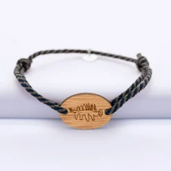 Bracelet homme personnalisé cordon marin tressé médaille gravée bois ovale 2 trous 25x17 mm