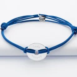 Bracelet homme personnalisé cordon double médaille gravée argent cible 20 mm