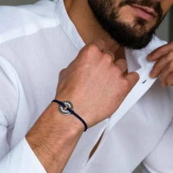 Bracelet homme personnalisé cordon double médaille gravée argent cible 20 mm