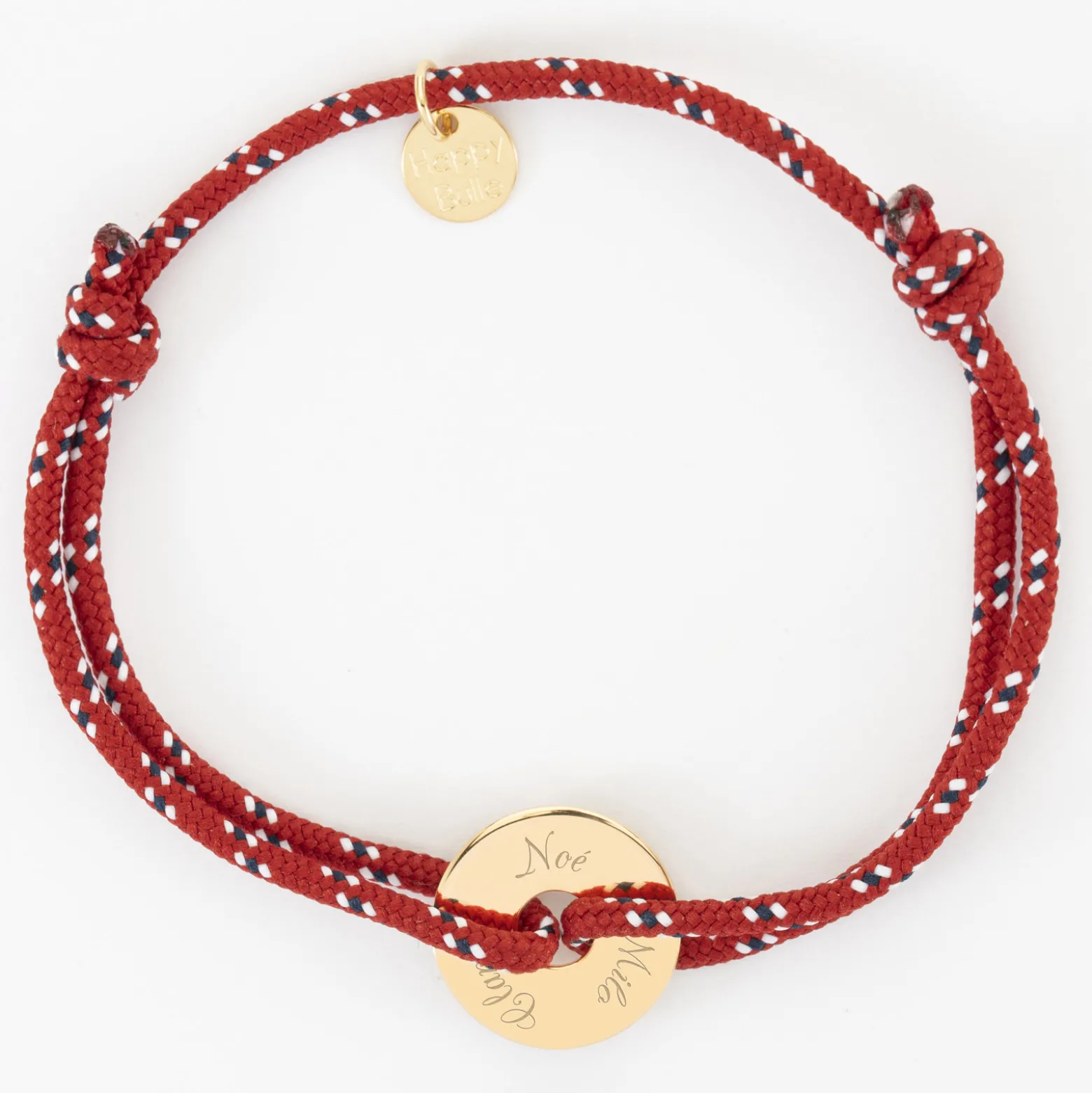 Bracelet homme personnalisé cordage marin simple médaille gravée plaqué or cible 16 mm