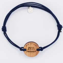 Bracelet homme personnalisé médaille gravée bois ronde 21 mm - Edition spéciale