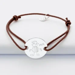 Bracelet homme personnalisé cordon simple médaille gravée argent 2 trous 20 mm