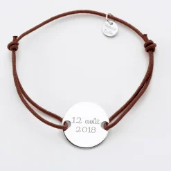 Bracelet homme personnalisé cordon simple médaille gravée argent 2 trous 20 mm