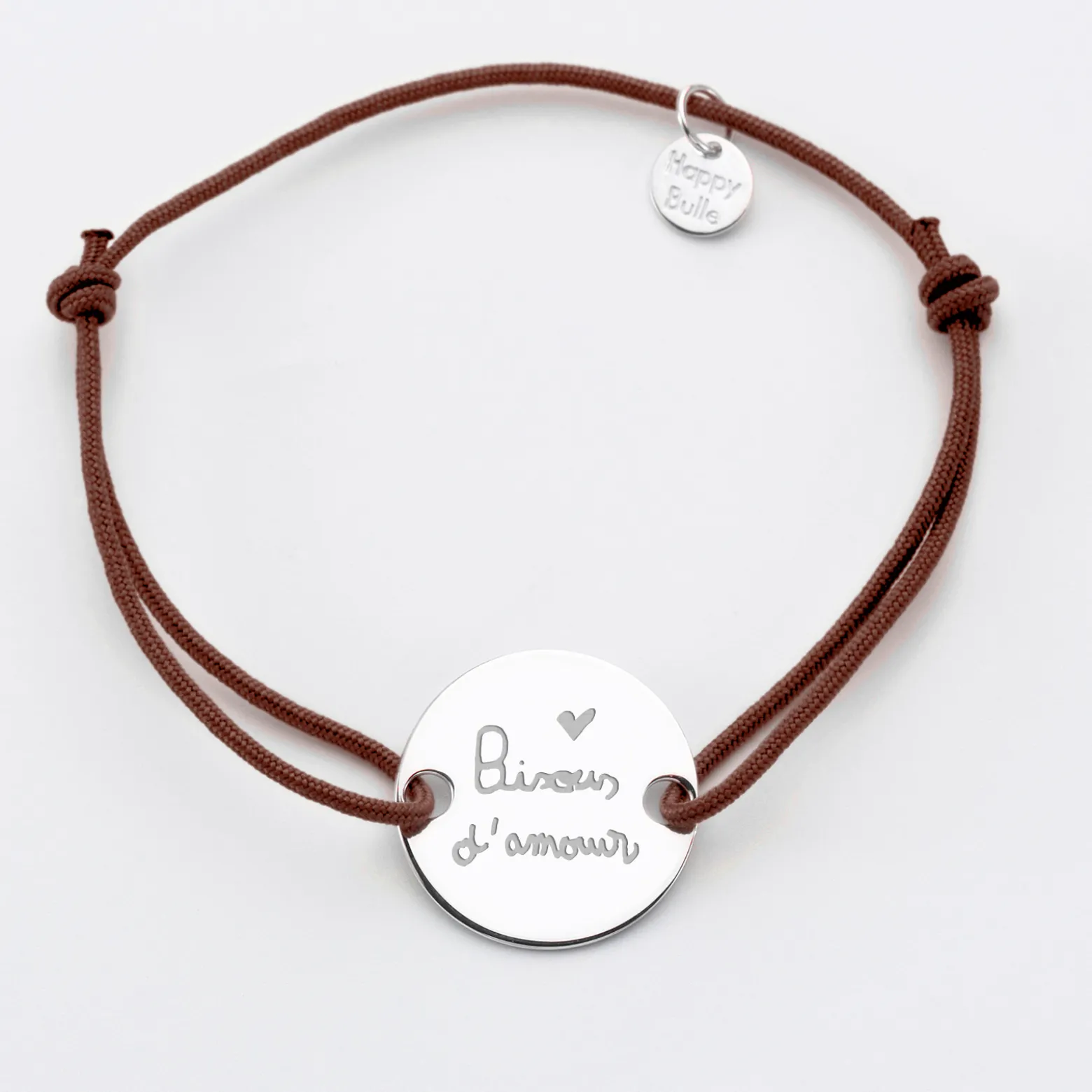 Bracelet homme personnalisé cordon simple médaille gravée argent 2 trous 20 mm