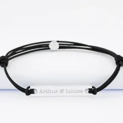 Bracelet homme personnalisé cordon doublé médaille gravée argent plaque 42x8 mm