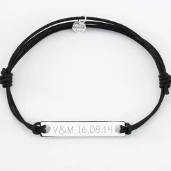 Bracelet homme personnalisé cordon doublé médaille gravée argent plaque 42x8 mm