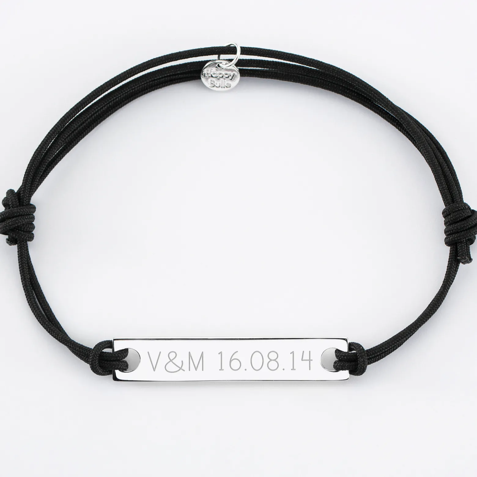 Bracelet homme personnalisé cordon doublé médaille gravée argent plaque 42x8 mm
