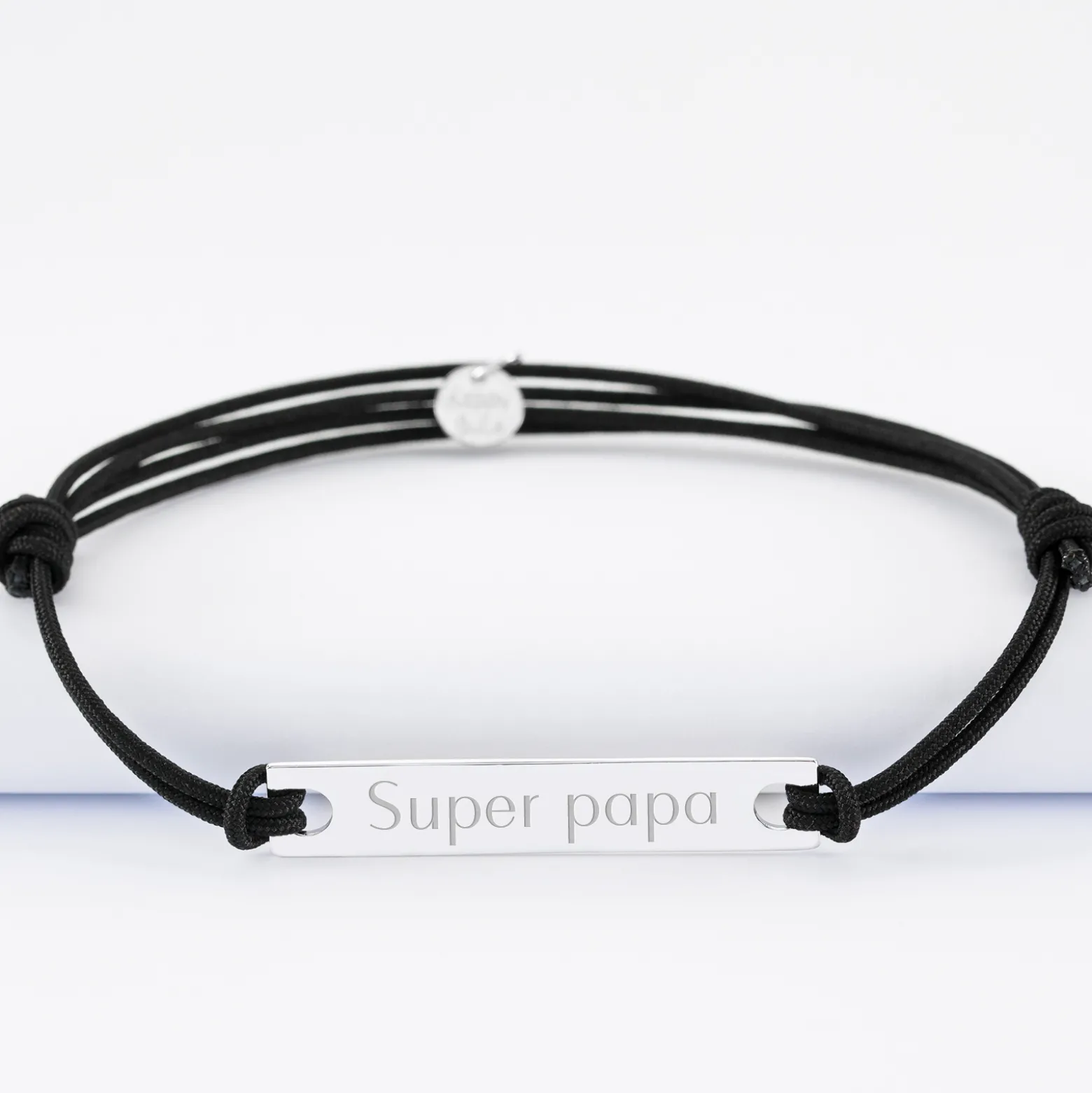 Bracelet homme personnalisé cordon doublé médaille gravée argent plaque 42x8 mm