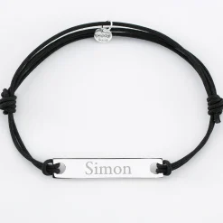 Bracelet homme personnalisé cordon doublé médaille gravée argent plaque 42x8 mm