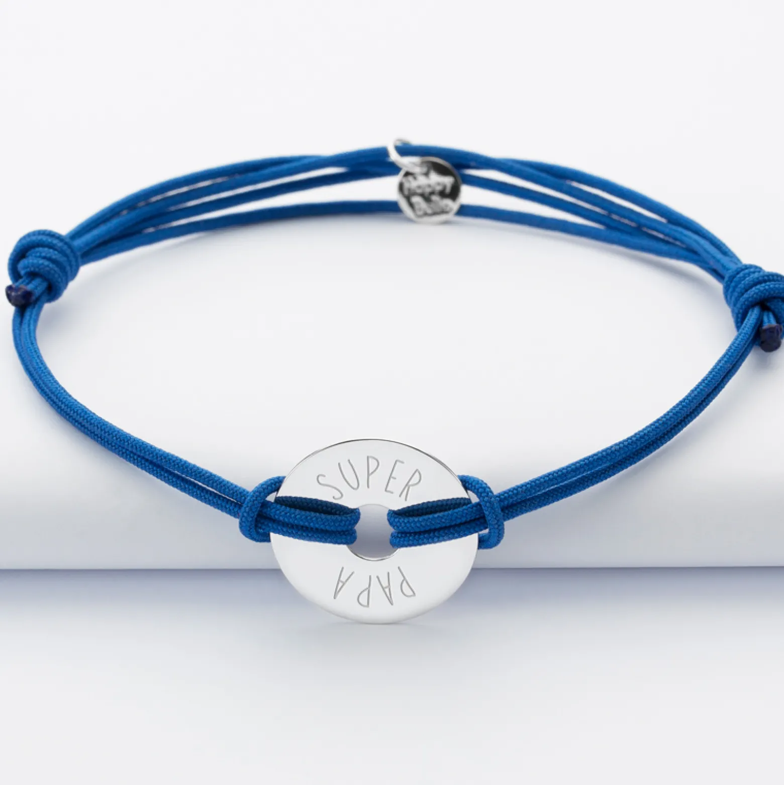 Bracelet homme personnalisé cordon double médaille gravée argent cible 20 mm - Nos petits imparfaits