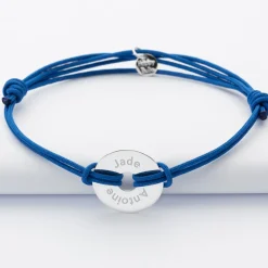 Bracelet homme personnalisé cordon double médaille gravée argent cible 20 mm - Nos petits imparfaits