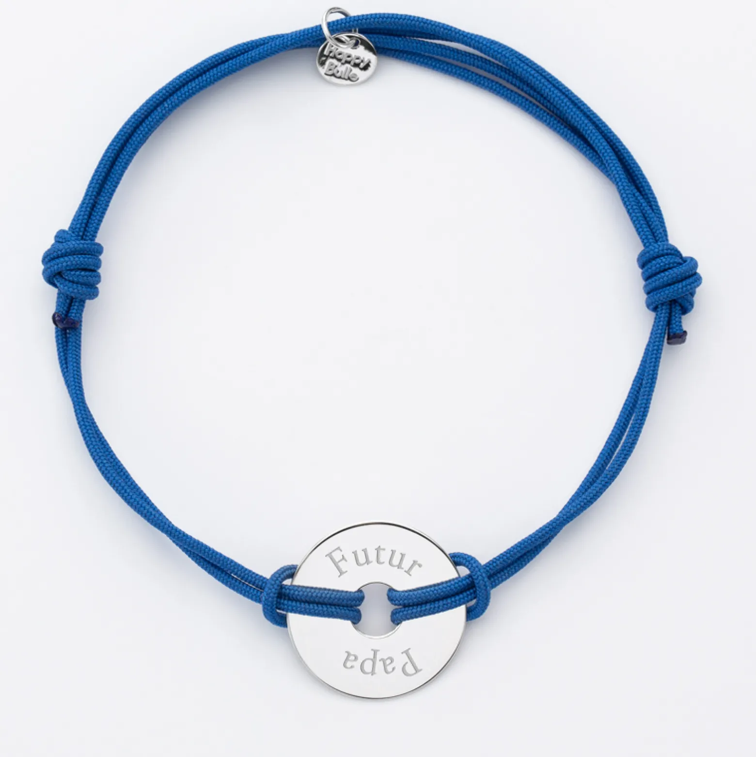 Bracelet homme personnalisé cordon double médaille gravée argent cible 20 mm - Nos petits imparfaits