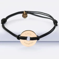Bracelet homme personnalisé cordon double médaille gravée plaqué or cible 20 mm