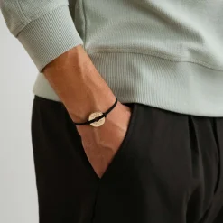Bracelet homme personnalisé cordon double médaille gravée plaqué or cible 20 mm