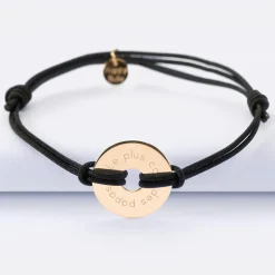 Bracelet homme personnalisé cordon double médaille gravée plaqué or cible 20 mm