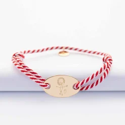 Bracelet homme personnalisé cordon marin tressé médaille gravée plaqué or ovale 25x16 mm
