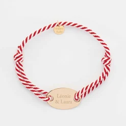 Bracelet homme personnalisé cordon marin tressé médaille gravée plaqué or ovale 25x16 mm