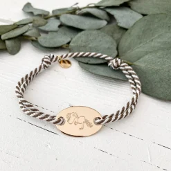 Bracelet homme personnalisé cordon marin tressé médaille gravée plaqué or ovale 25x16 mm