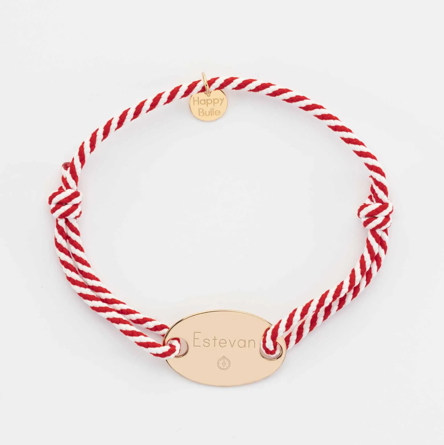Bracelet homme personnalisé cordon marin tressé médaille gravée plaqué or ovale 25x16 mm