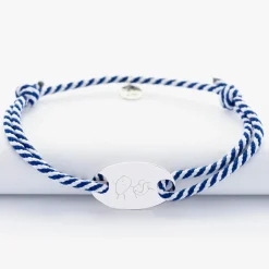 Bracelet homme personnalisé cordon marin tressé médaille gravée argent ovale 25x16 mm