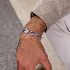 Bracelet homme personnalisé cordon marin tressé médaille gravée argent ovale 25x16 mm