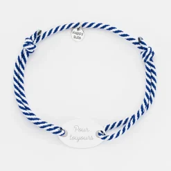 Bracelet homme personnalisé cordon marin tressé médaille gravée argent ovale 25x16 mm