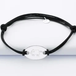 Bracelet homme tendance personnalisé cordon doublé médaille gravée argent ovale 25x16 mm