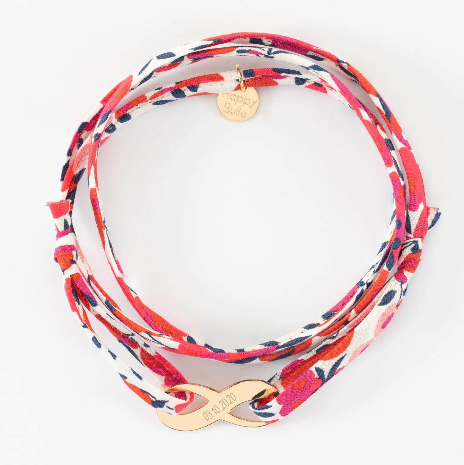 Bracelet infini 3 tours Liberty personnalisé médaille gravée plaqué or 25x10mm