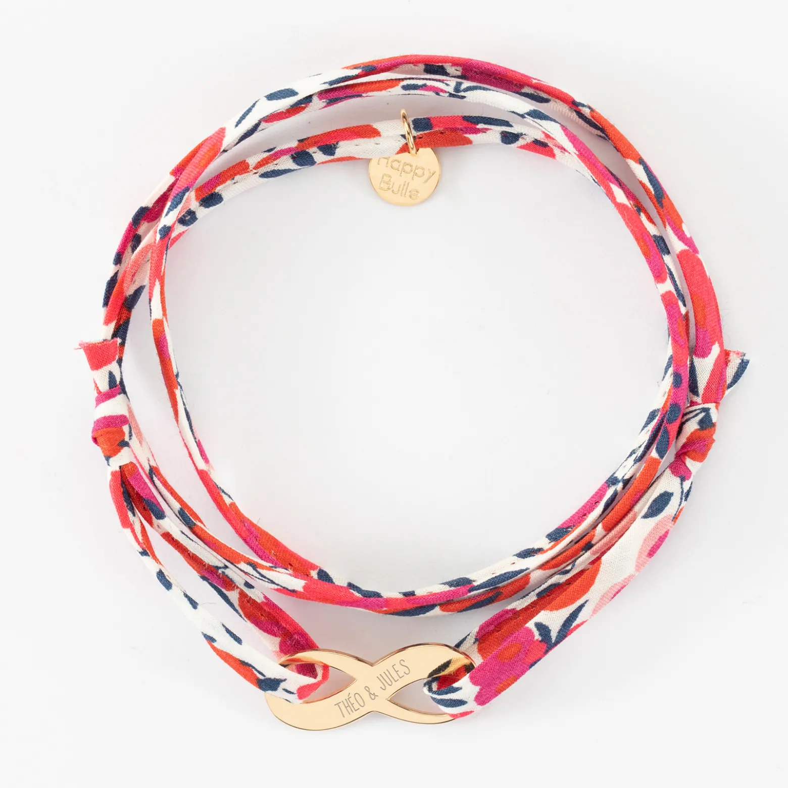 Bracelet infini 3 tours Liberty personnalisé médaille gravée plaqué or 25x10mm