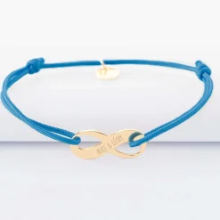 Bracelet infini homme personnalisé cordon simple médaille gravée plaqué or 25x10mm