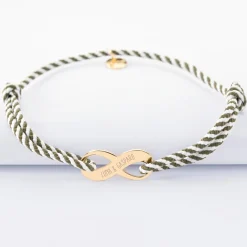 Bracelet infini homme personnalisé cordon marin tressé médaille gravée plaqué or 25x10mm