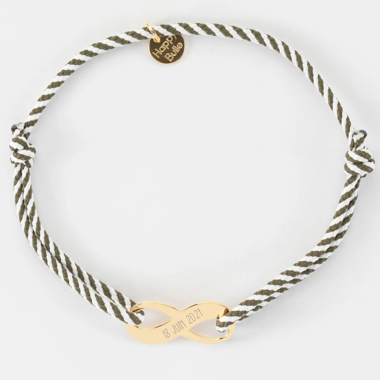 Bracelet infini homme personnalisé cordon marin tressé médaille gravée plaqué or 25x10mm