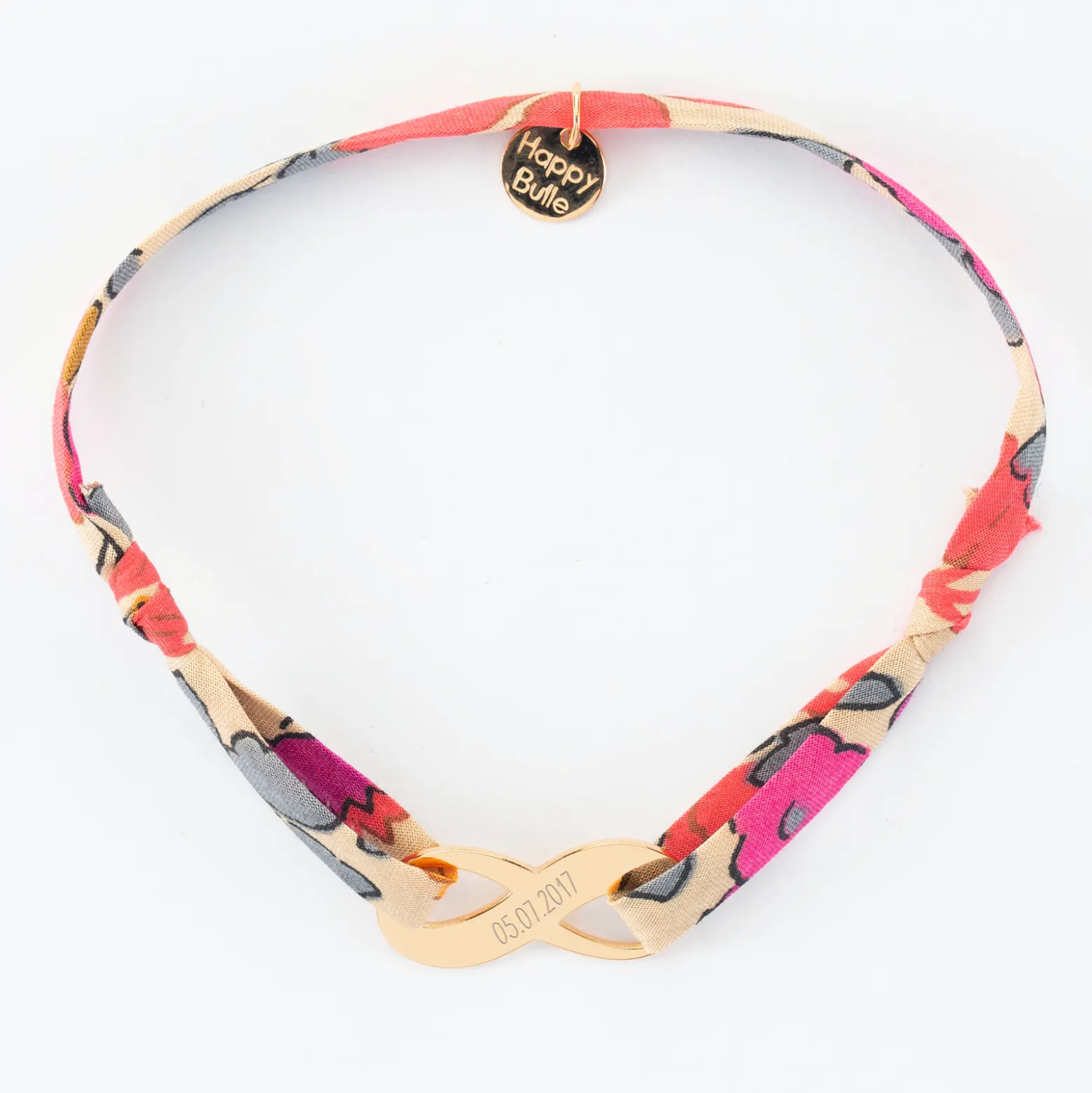 Bracelet infini Liberty médaille gravée plaqué or 25x10mm