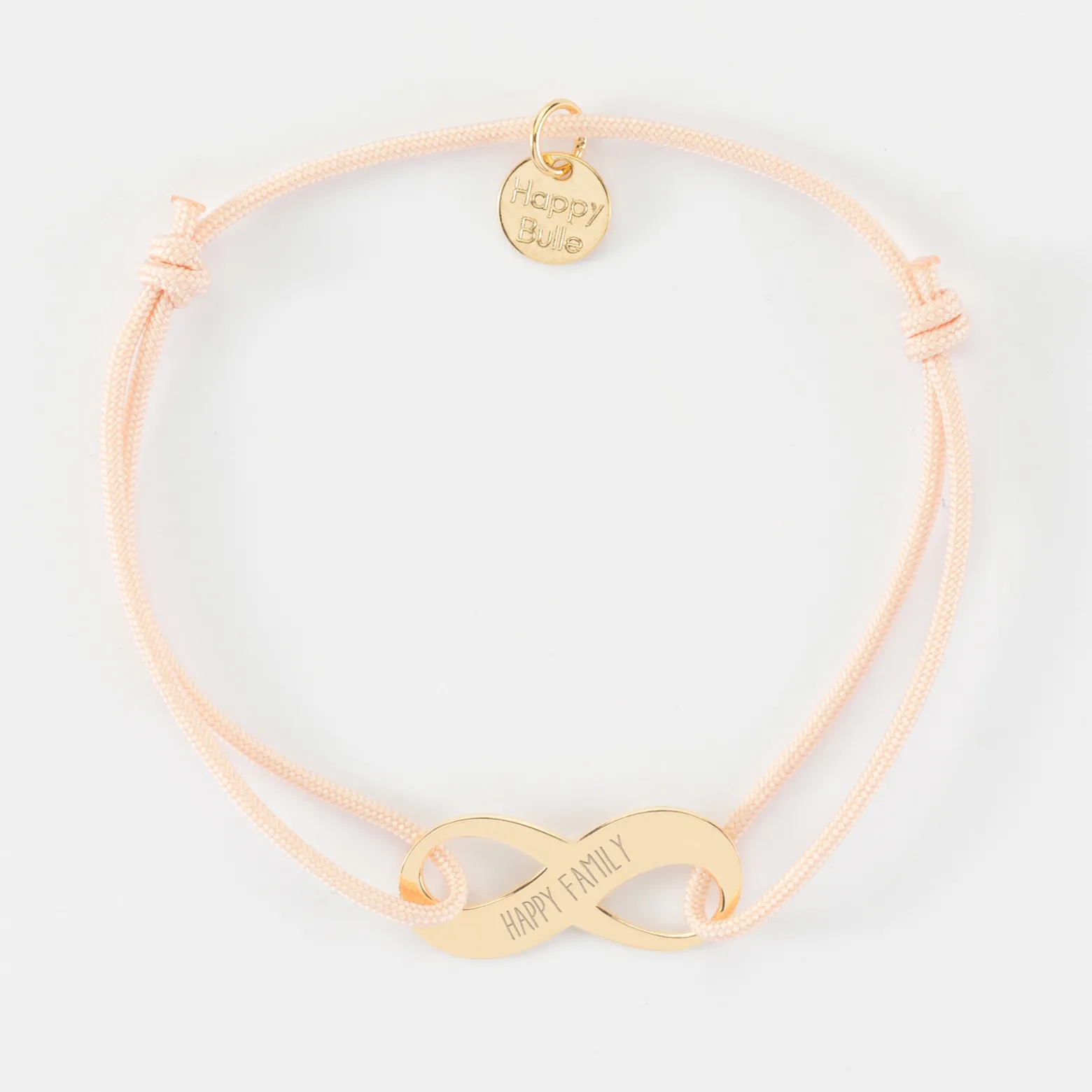 Bracelet infini personnalisé médaille gravée plaqué or 25x10mm