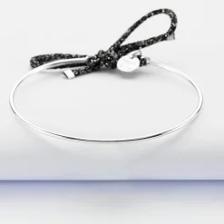 Bracelet jonc argent et cordon pailleté