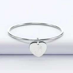 Bracelet jonc personnalisé médaille gravée acier coeur 20x18 mm - HappyBulle x Barbapapa
