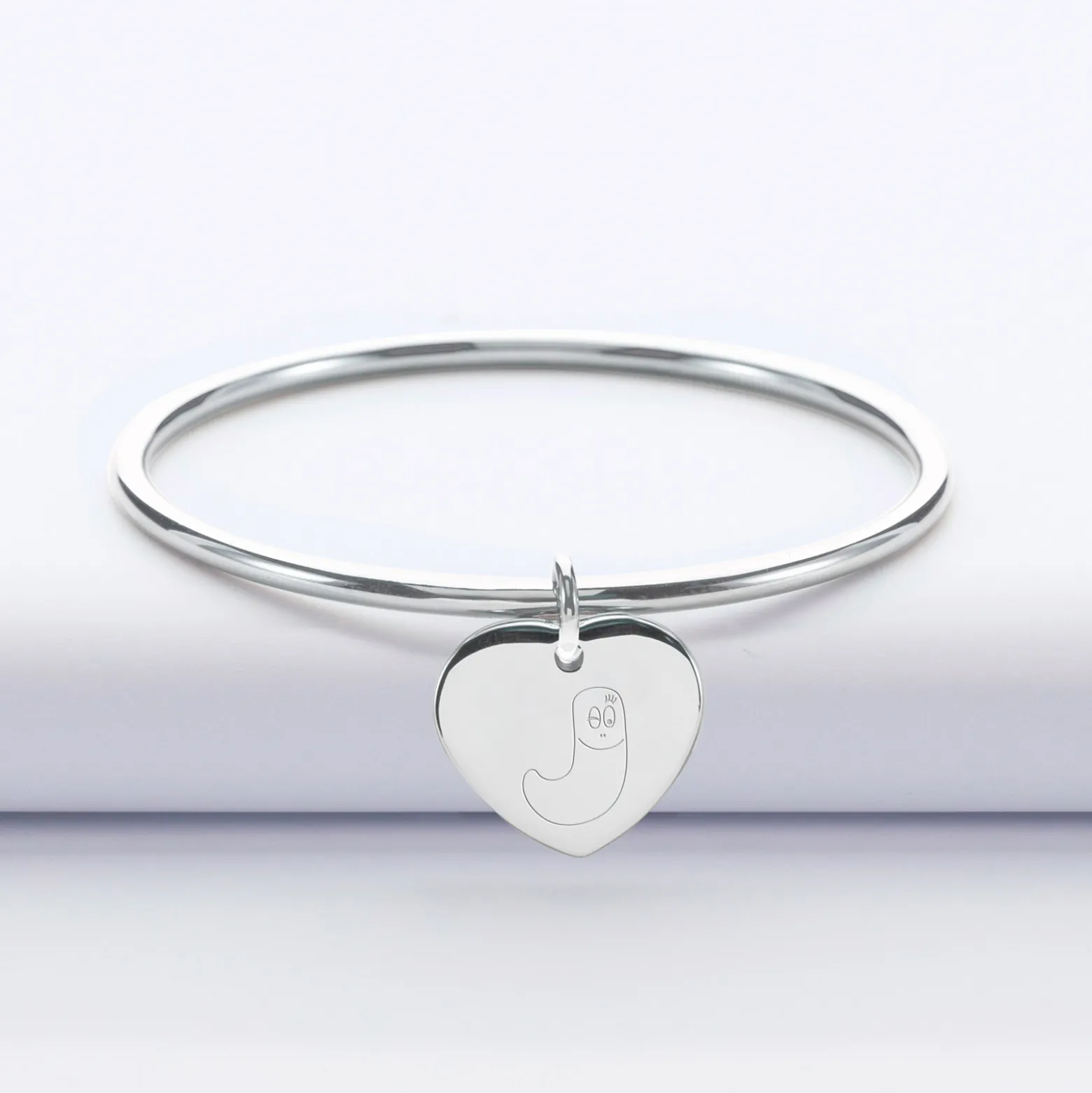 Bracelet jonc personnalisé médaille gravée acier coeur 20x18 mm - HappyBulle x Barbapapa