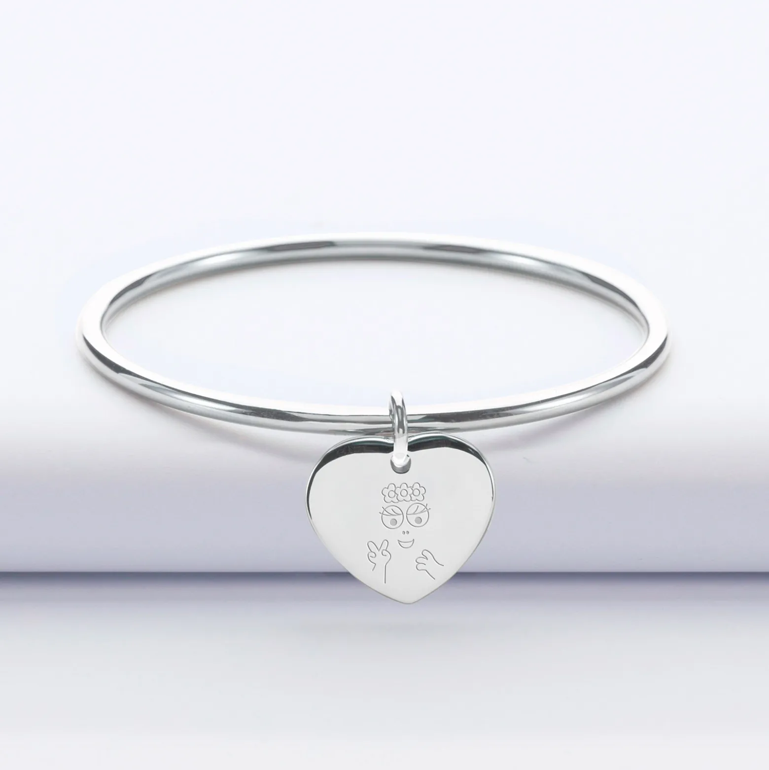 Bracelet jonc personnalisé médaille gravée acier coeur 20x18 mm - HappyBulle x Barbapapa