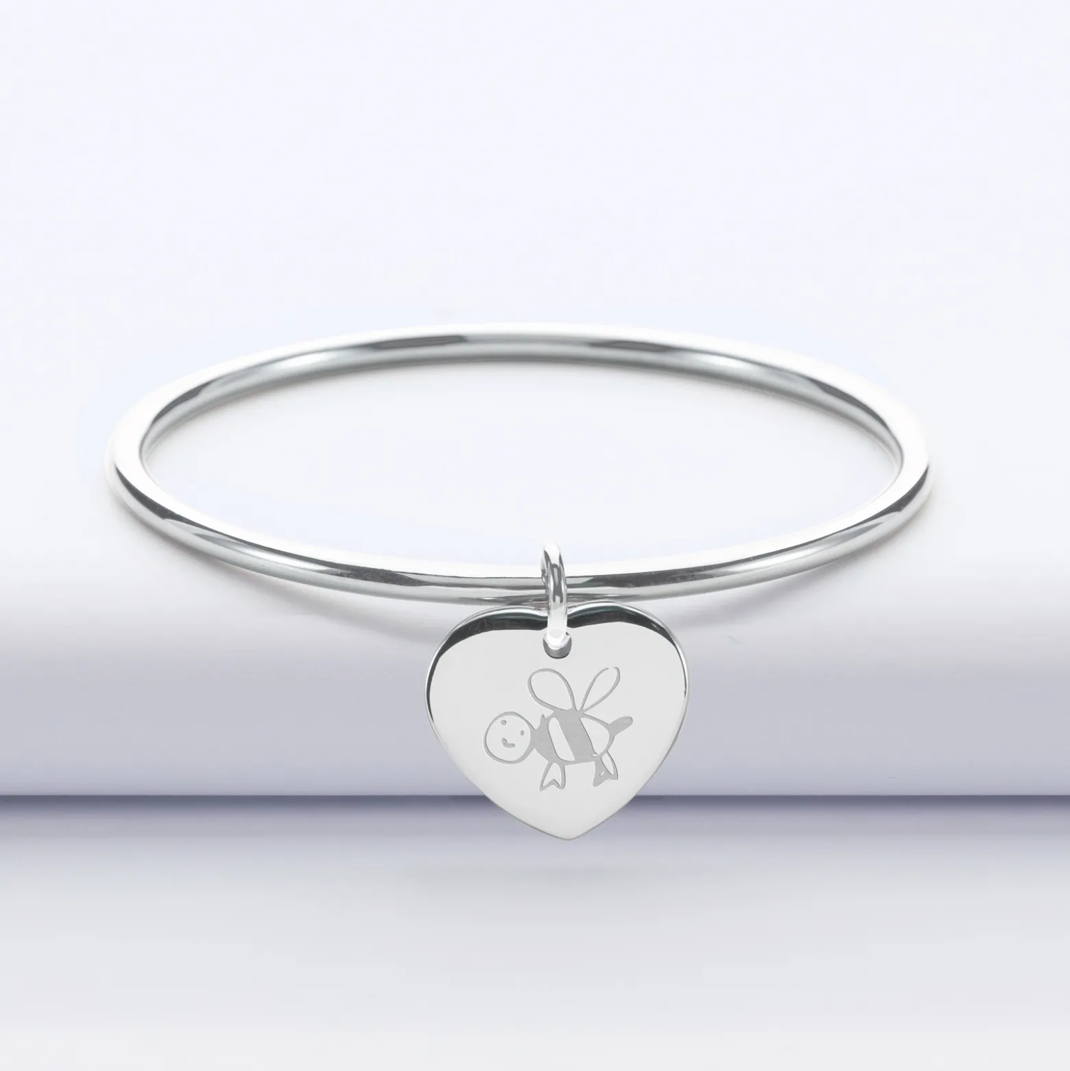 Bracelet jonc personnalisé médaille gravée acier coeur 20x18 mm