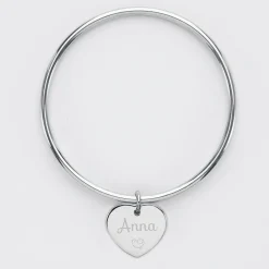 Bracelet jonc personnalisé médaille gravée acier coeur 20x18 mm