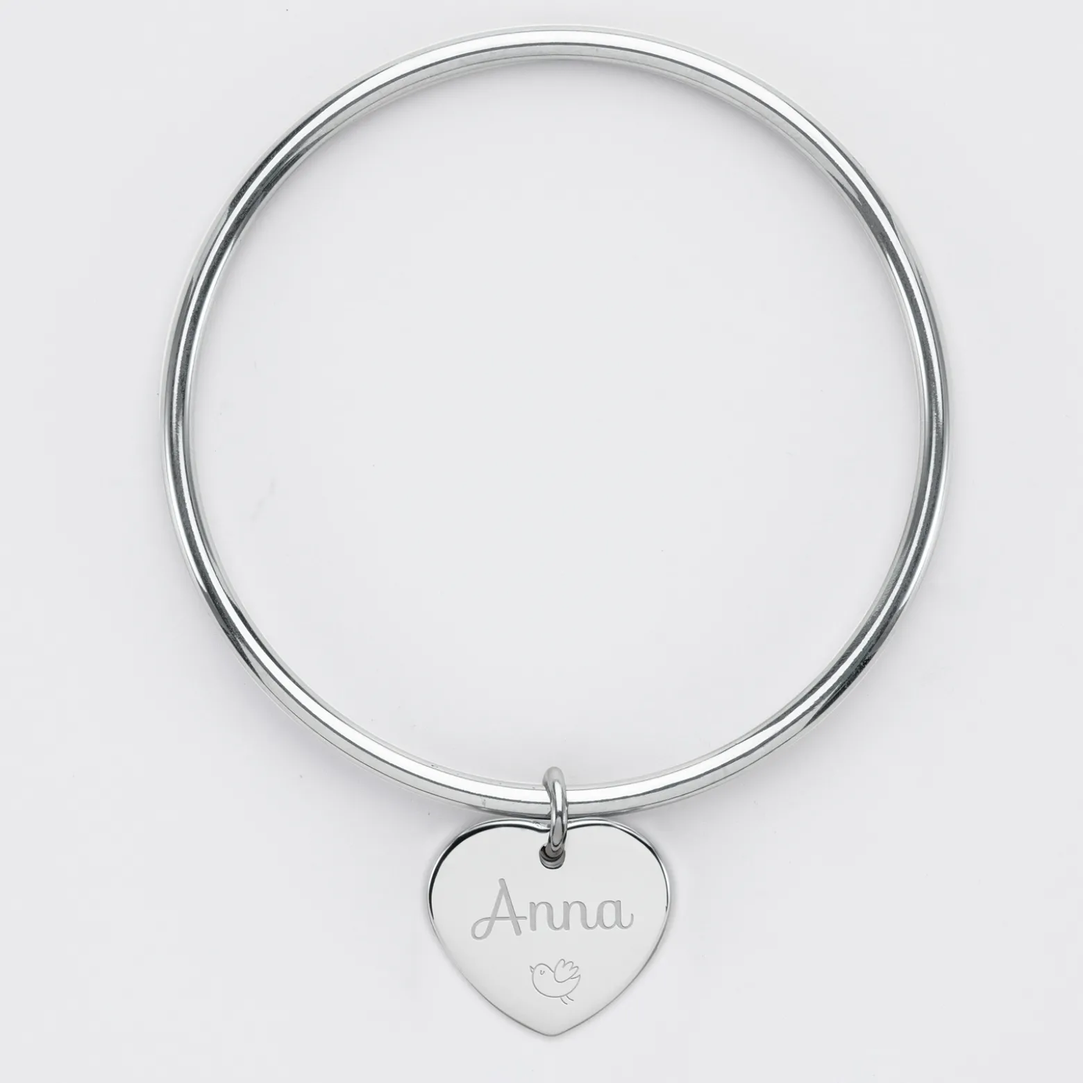 Bracelet jonc personnalisé médaille gravée acier coeur 20x18 mm