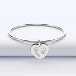 Bracelet jonc personnalisé médaille gravée acier coeur 20x18 mm