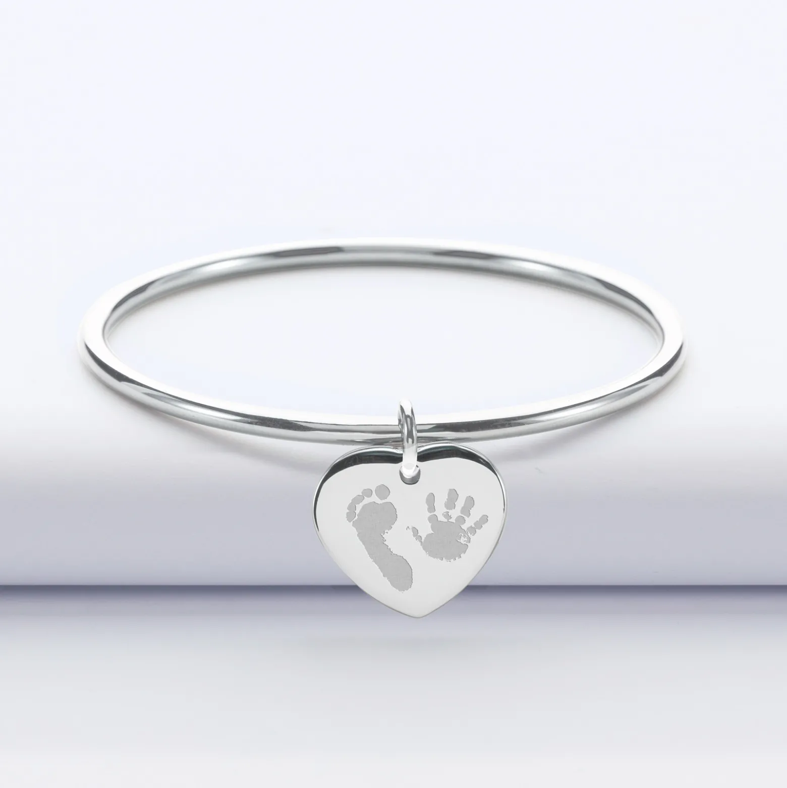 Bracelet jonc personnalisé médaille gravée acier coeur 20x18 mm