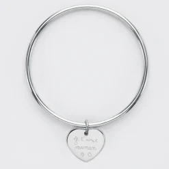 Bracelet jonc personnalisé médaille gravée acier coeur 20x18 mm